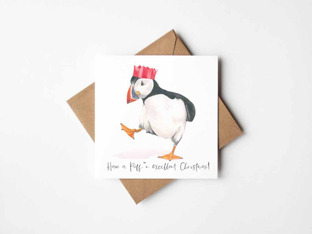Have a Puff*n Excellent Christmas Card by Antonia Illustration_Just Makers