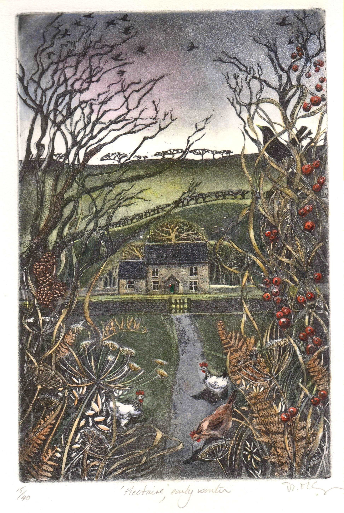 Hectaire, Early Winter Framed Etching - Moira Mctague_Just Makers