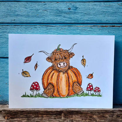 Highland Cow Pumpkin A5 Print - HD Designs_Just Makers