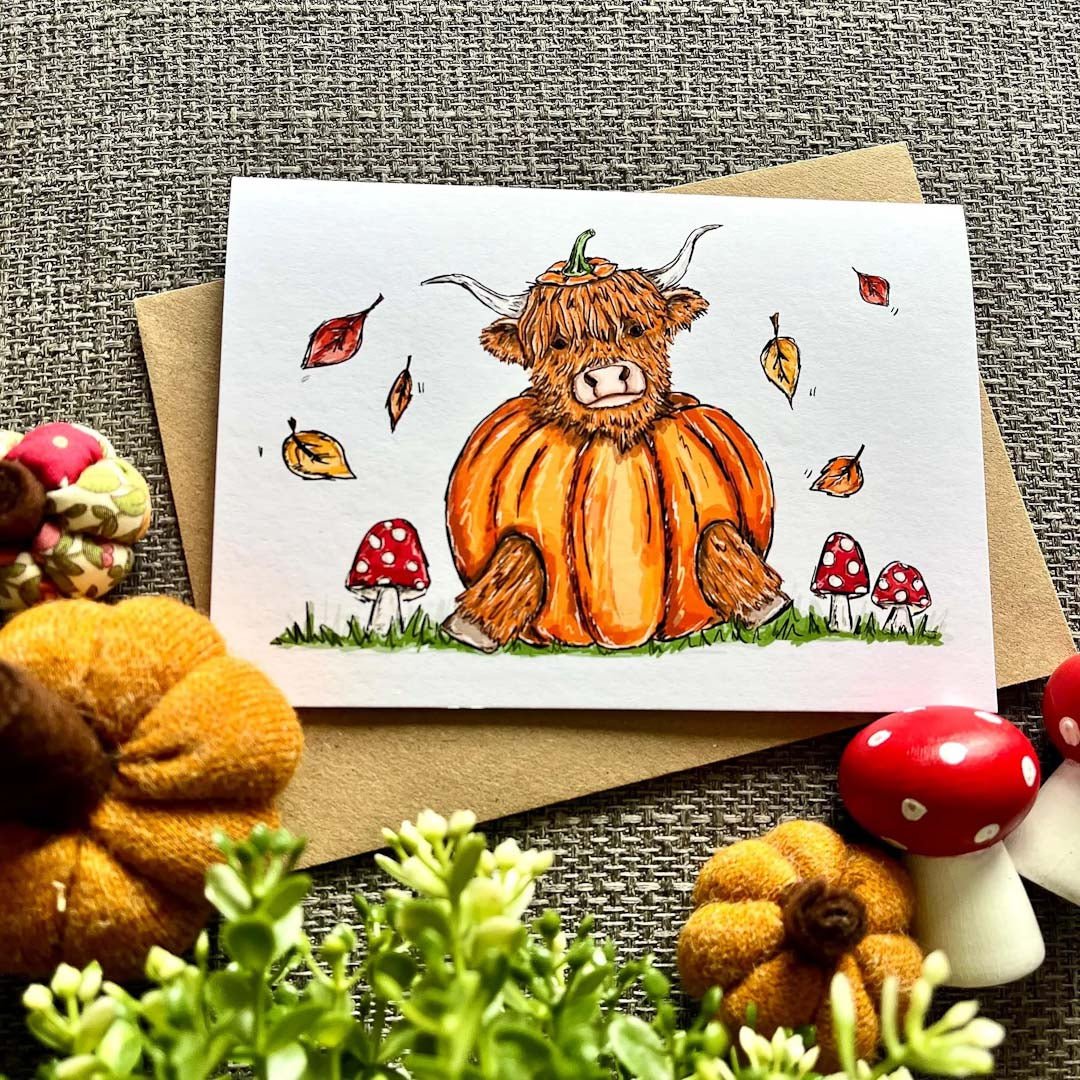 Highland Cow Pumpkin Card - HD Designs - Just Makers HD Designs