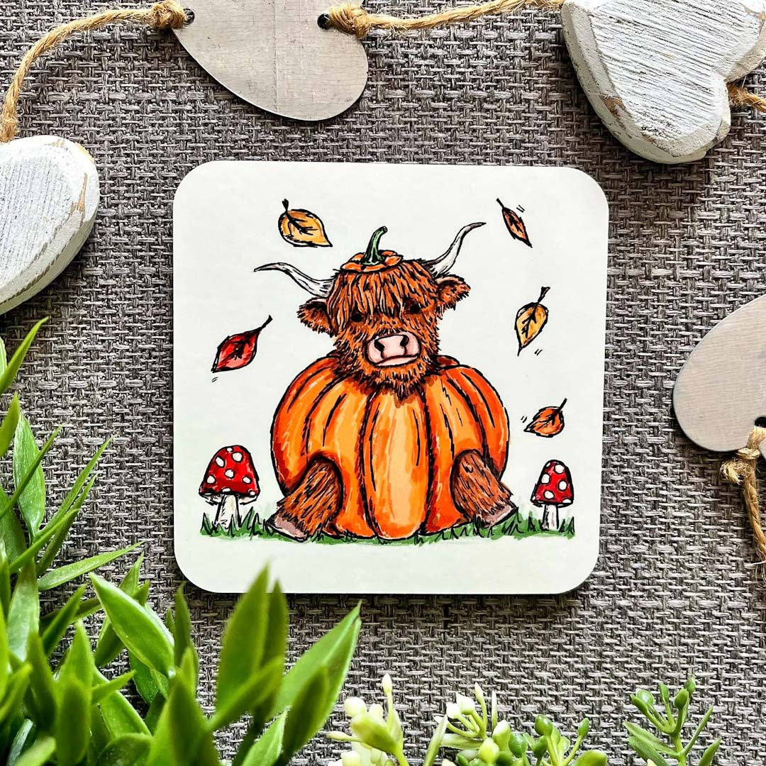 Highland Cow Pumpkin Coaster - HD Designs_Just Makers