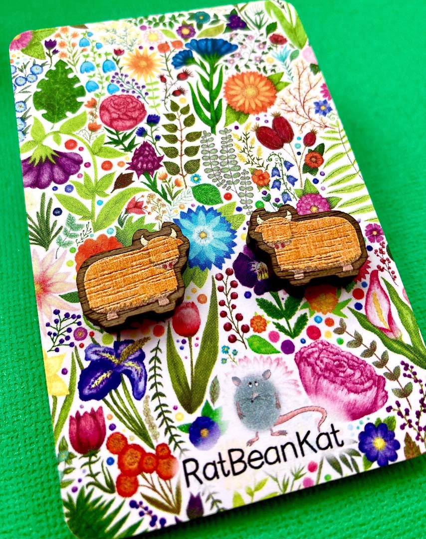 Highland Cow Wooden Earrings - Rat Bean Kat_Just Makers