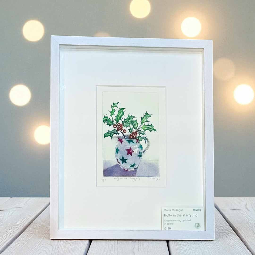 Holly in the Starry Jug Original Framed Etching - Moira McTague_Just Makers