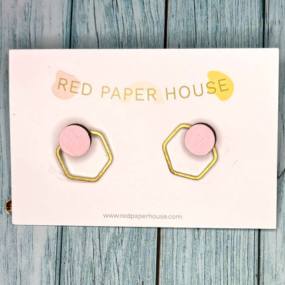 Hexa Stud Earrings Pink - Red Paper House