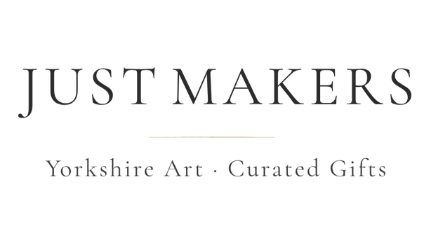 Logo of 'Just Makers' with text 'Yorkshire Art · Curated Gifts' on a white background