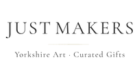 Logo of 'Just Makers' with text 'Yorkshire Art · Curated Gifts' on a white background