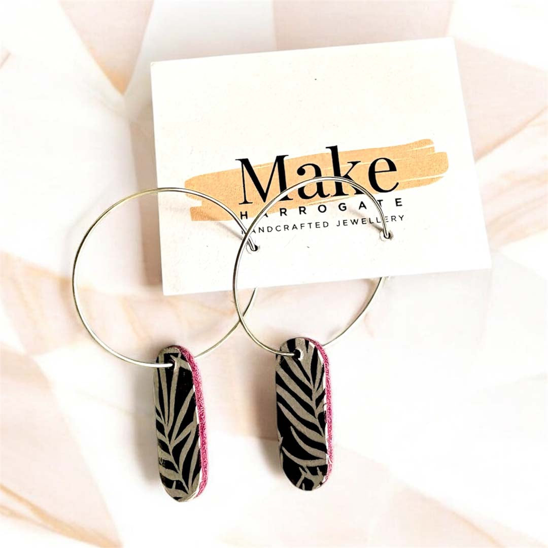 Large Burgundy Print Hoop Earrings - Make Harrogate_Just Makers