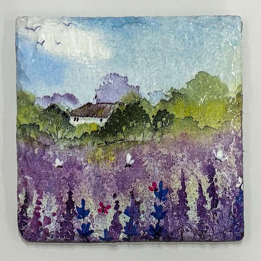 Lavender Field House Coaster Slate - Sarah Tustin_Just Makers