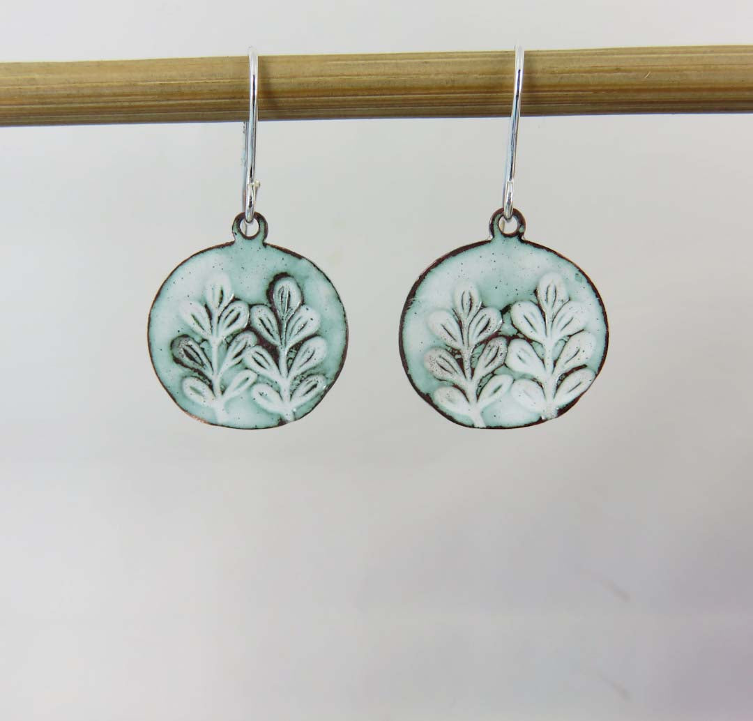 Leaf Textured Copper and Enamel Drop Earrings - 830 Degrees_Just Makers