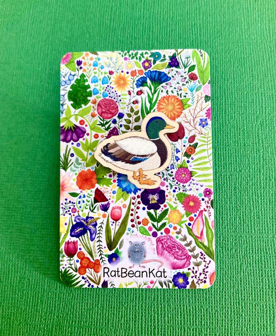 Little Wooden Duck Pin Badge - Rat Bean Kat_Just Makers