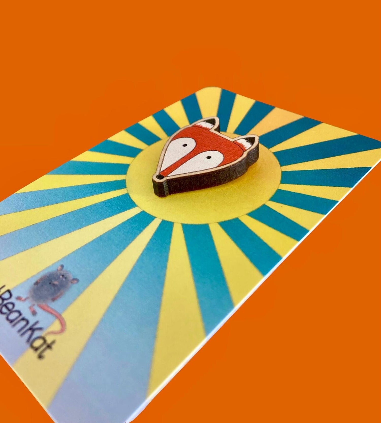 Little Wooden Fox Pin Badge - Rat Bean Kat_Just Makers