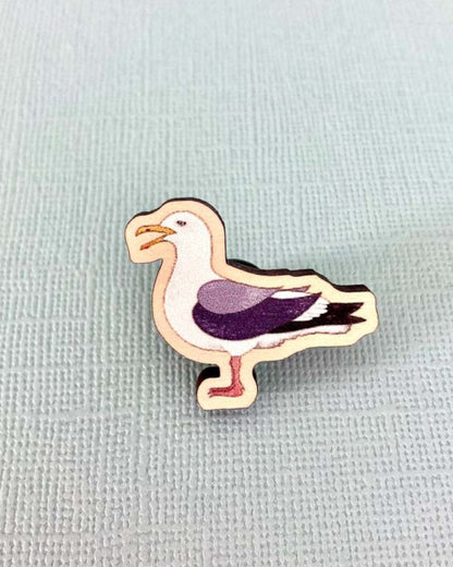 Little Wooden Seagull Pin Badge - Rat Bean Kat_Just Makers