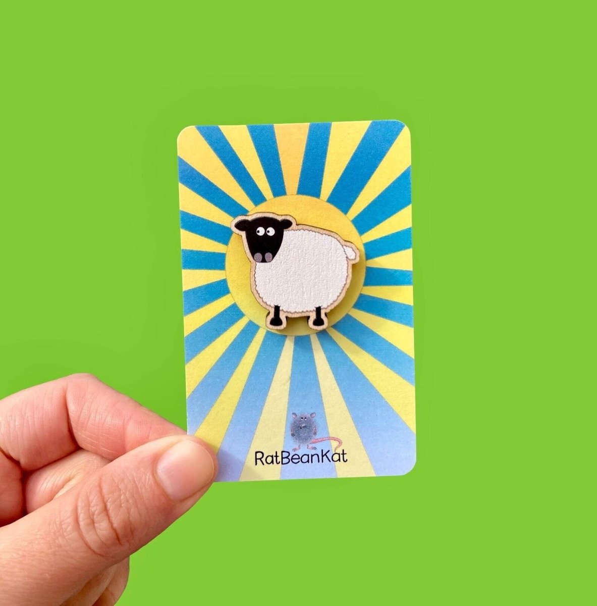 Little Wooden Sheep Pin Badge - Rat Bean Kat - Just Makers Rat Bean Kat