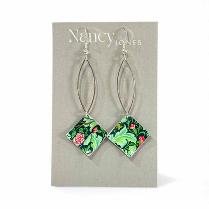 Long Fusion William Morris Flower Square Earrings - Nancy Jones_Just Makers