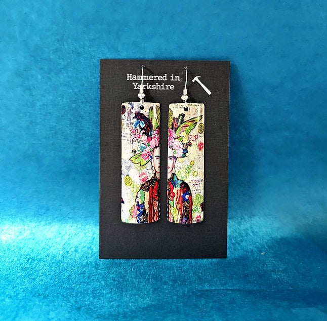 Long Pink Kahlo Art Earrings - Nancy Jones