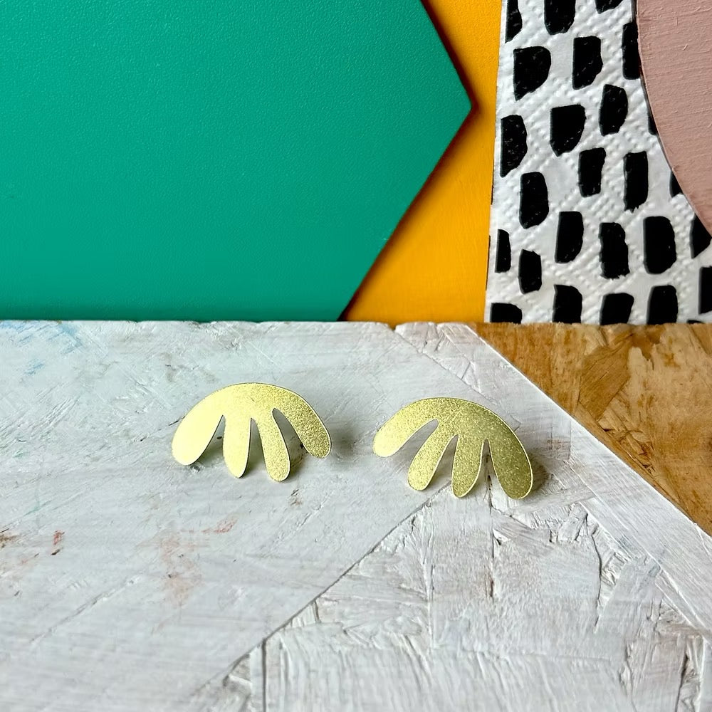 Matisse Leaf Brass Earrings Red Paper House_Just Makers