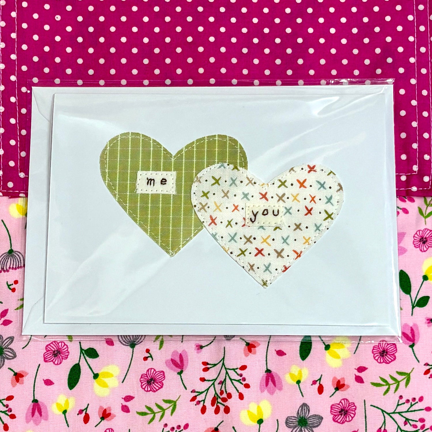 Me and You Hearts Fabric Card - Alice and Audrey_Just Makers