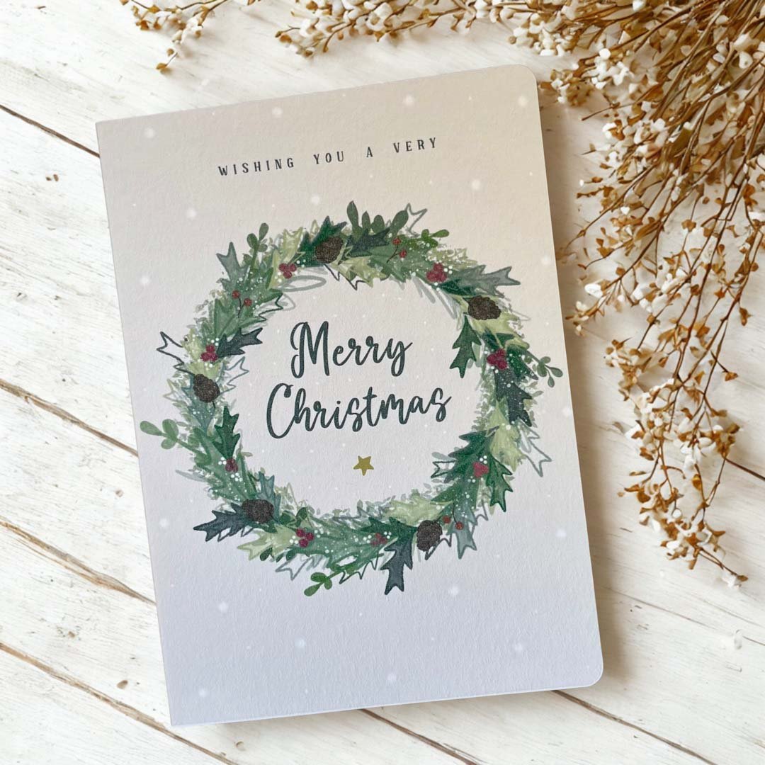 Merry Christmas Wreath Card - Scribble &amp; Print Co - Just Makers Rachel of Scribble &amp; Print Co
