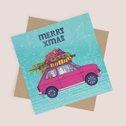 Merry Xmas Road Trip Greeting Card - Bejojo Art_Just Makers