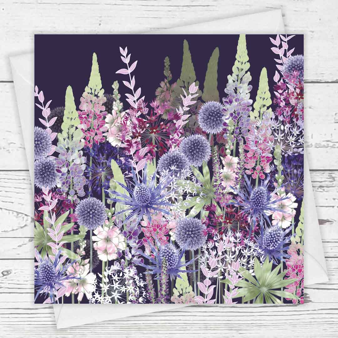 Midnight Flower Dance Greeting Card by Fiona Calder_Just Makers