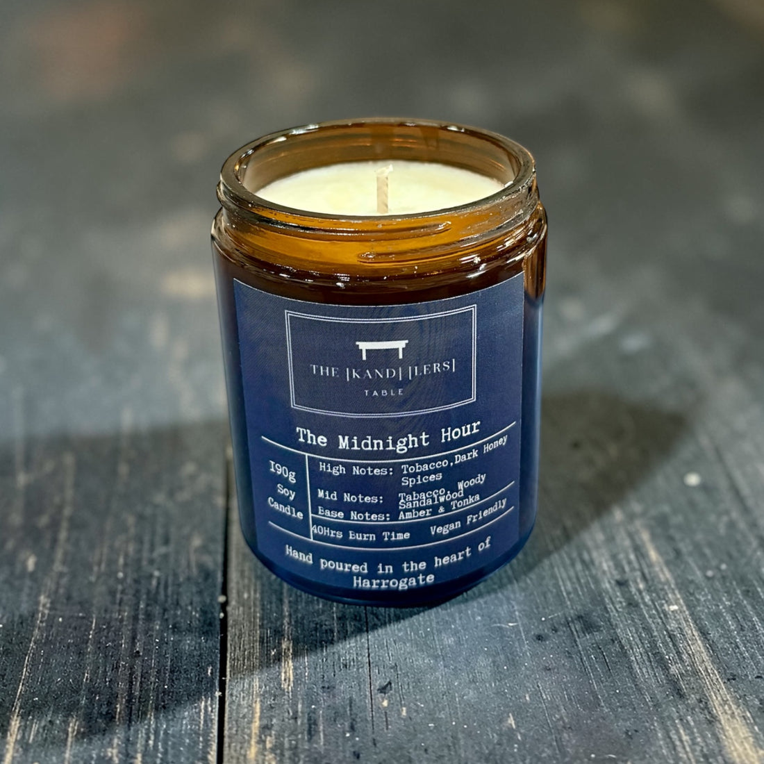 Midnight Hour Amber Glass Candle - Kandlers Table_Just Makers