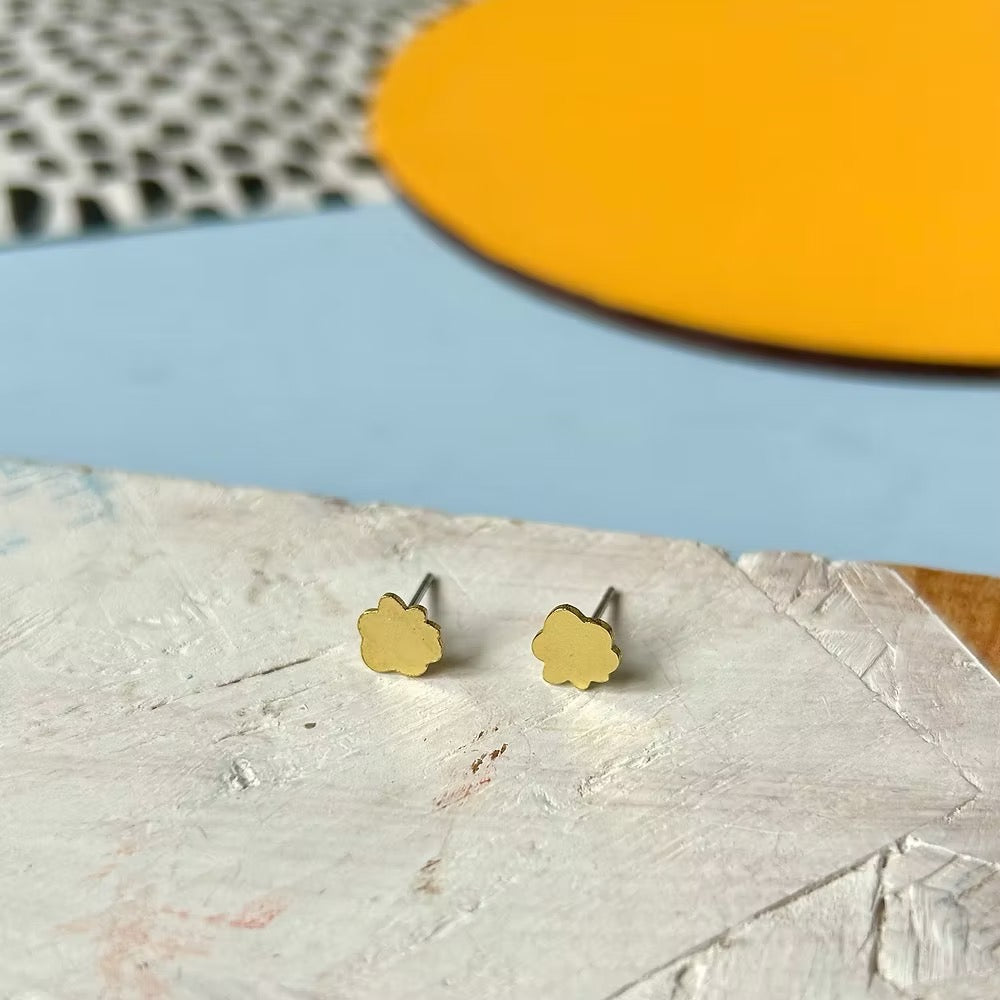 Mini Cloud Brass Stud Earrings - Red Paper House_Just Makers