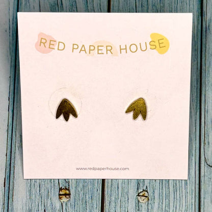 Mini Petal Brass Stud Earrings - Red Paper House_Just Makers