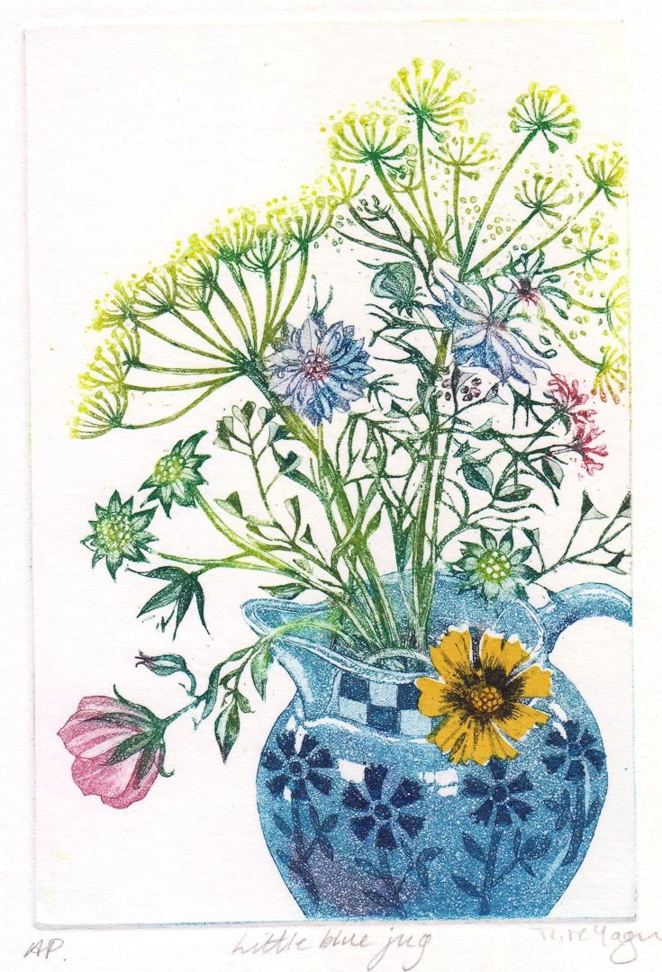 Moira McTague Etching: Little Blue Jug Original_Just Makers