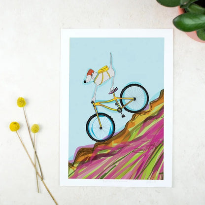 Mountain Biking Dog A4 Print - Sarah Westwood Illustrator_Just Makers