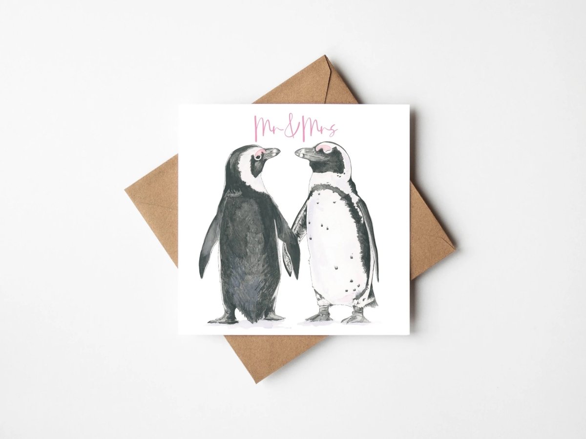 Mr and Mrs Penguin Card - Antonia Illustration - Just Makers Antonia Illustration