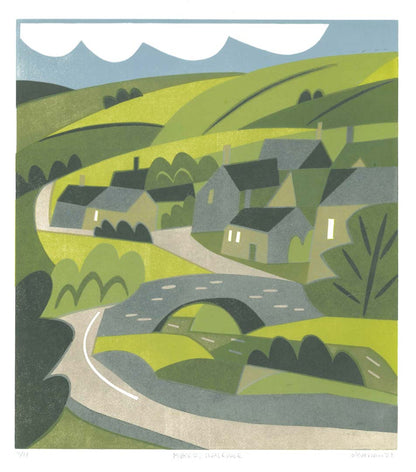 Muker Village, Swaledale Ltd Edition Linocut Print - Oliver Raw_Just Makers