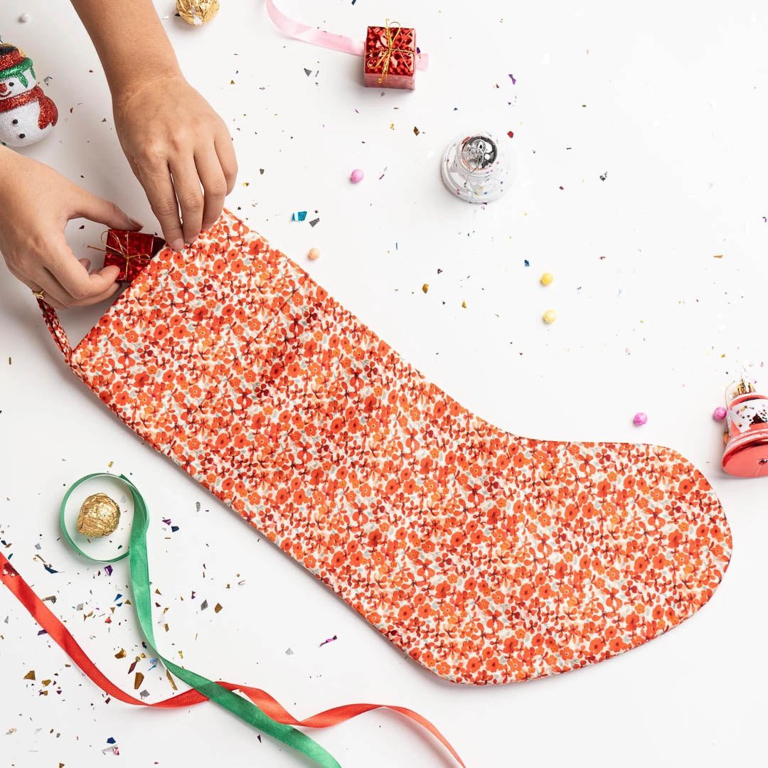 Mulberry Silk Christmas Stocking Ditsy Red - Pattern Passion - Just Makers Pattern Passion