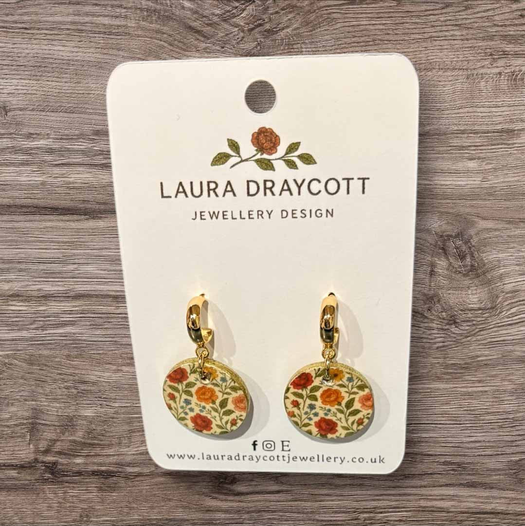 Multi-Coloured Floral Wooden Dangle Earrings - Laura Draycott_Just Makers