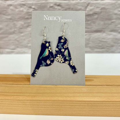 Navy Bird Blossom Earrings - Nancy Jones_Just Makers
