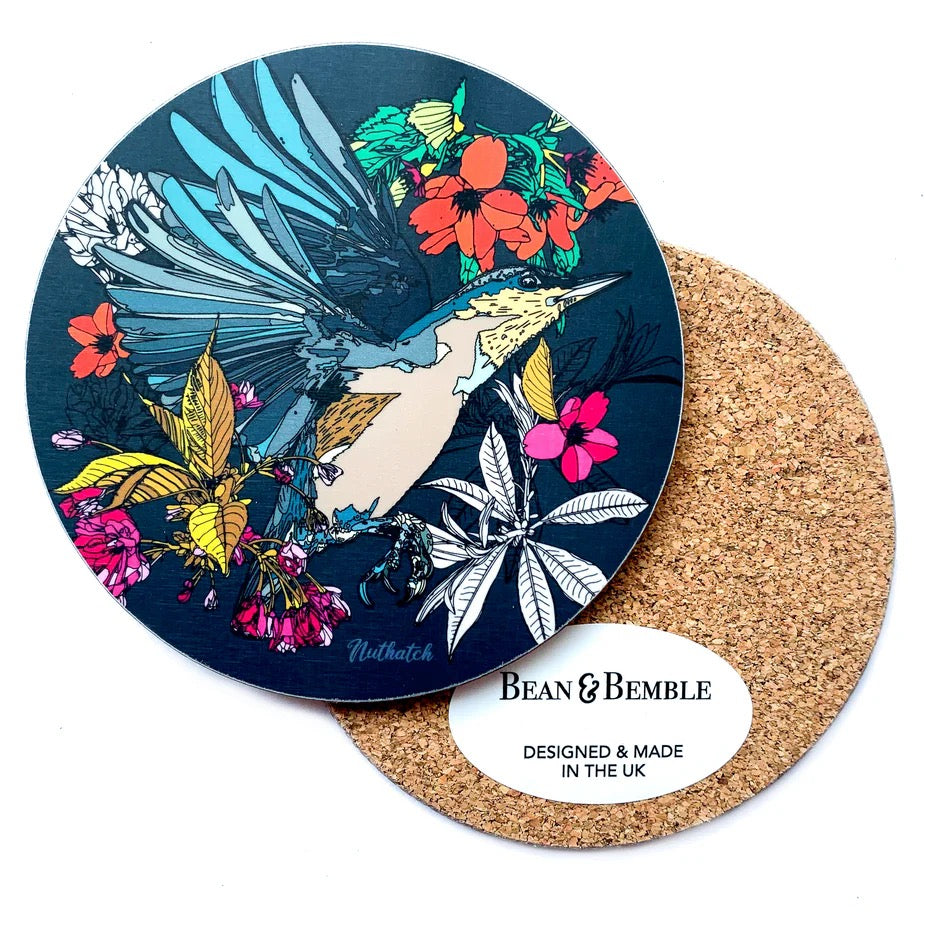 Nuthatch Cherry Blossom Coaster - Bean and Bemble_Just Makers