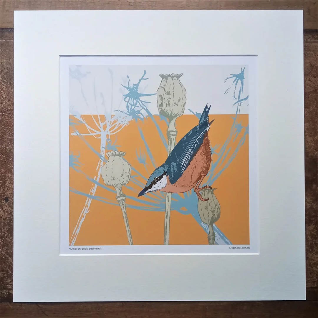 Nuthatch and seedheads print by Umbellifer_Just Makers