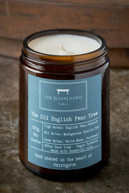 Old English Pear Tree Amber Glass Candle - Kandlers Table_Just Makers