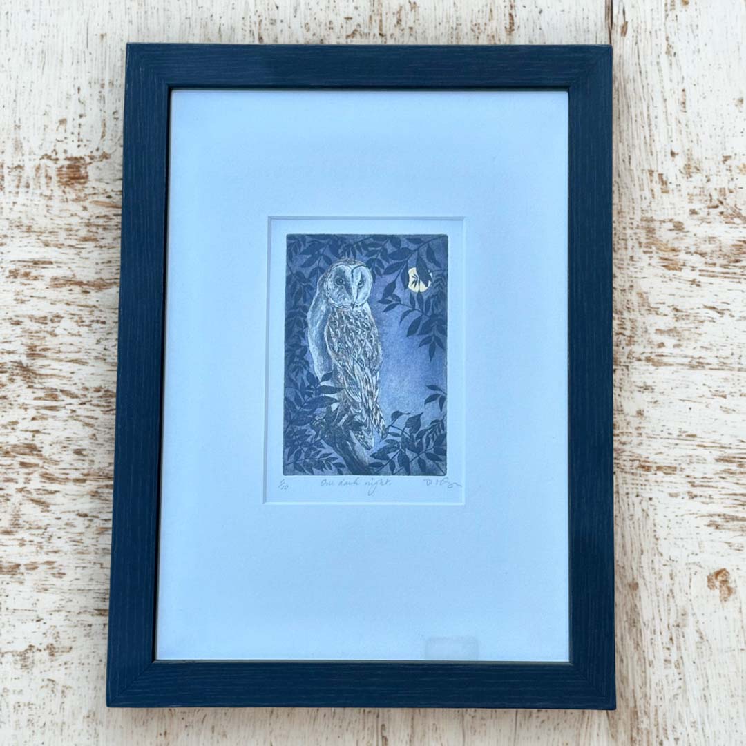 One Dark Night, Barn Owl Original Framed Etching - Moira McTague_Just Makers
