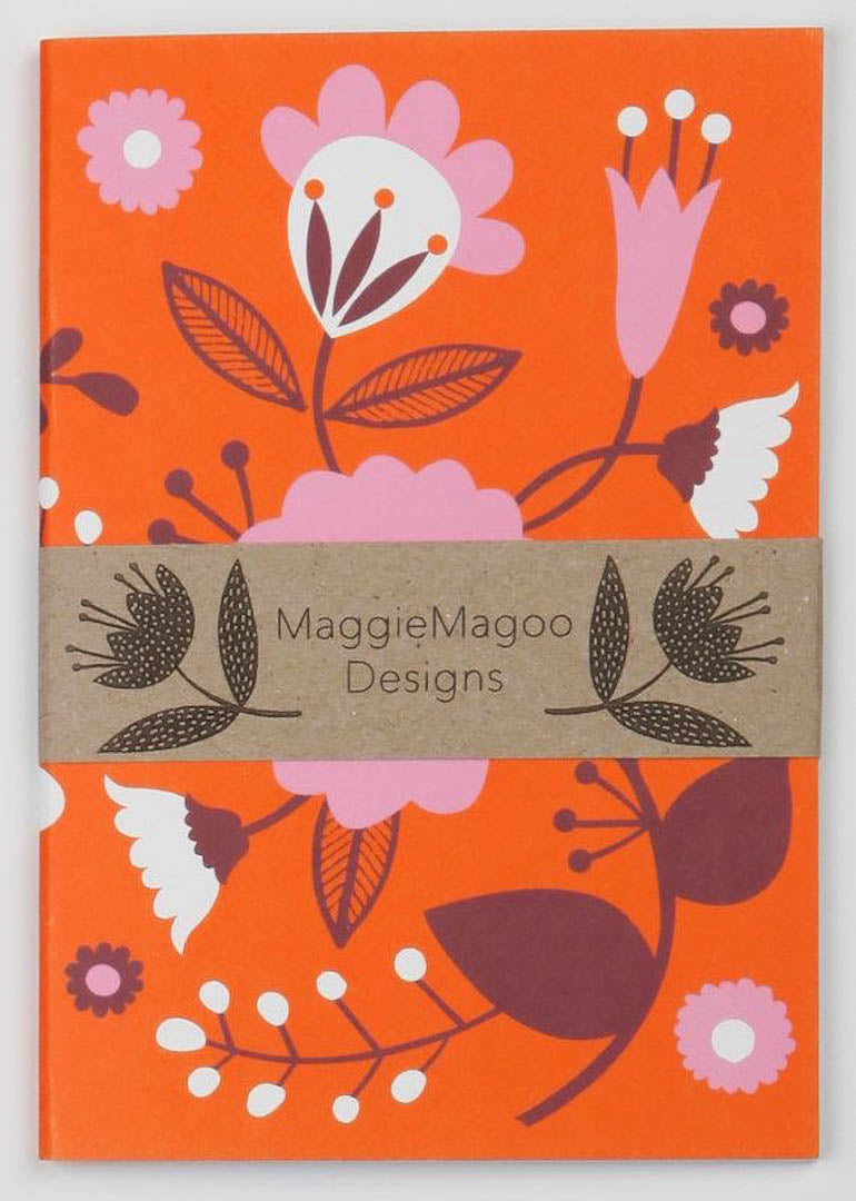 Orange floral notebook by Maggie Magoo Designs_Just Makers