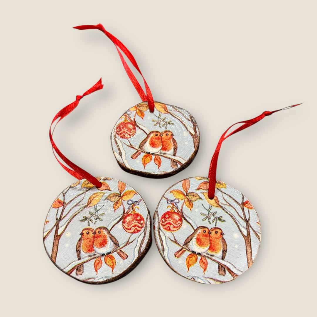 Pair of Robins Log Decoration by Sarah Tustin_Just Makers