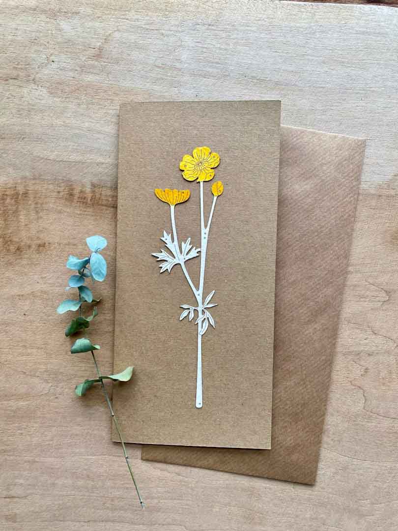 Paper-Cut Card: Handpainted Buttercup by Natty Deco_Just Makers