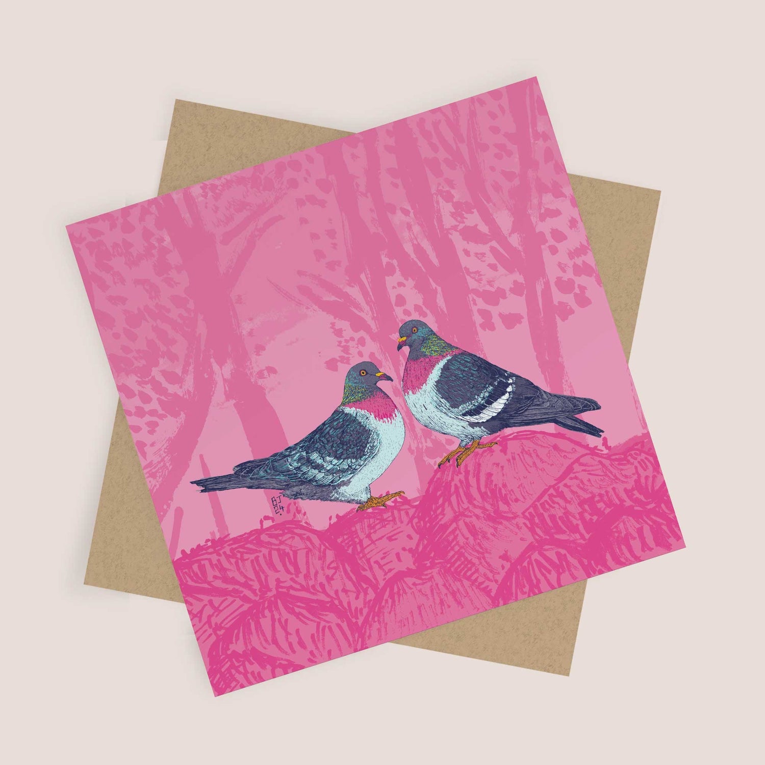 Pigeons Pair Greeting Card - Bejojo Art_Just Makers