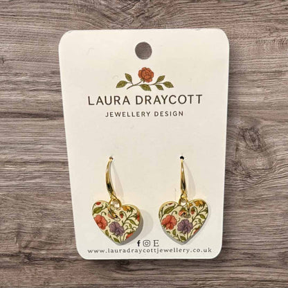 Pink Flower Heart Drop Earrings - Laura Draycott_Just Makers