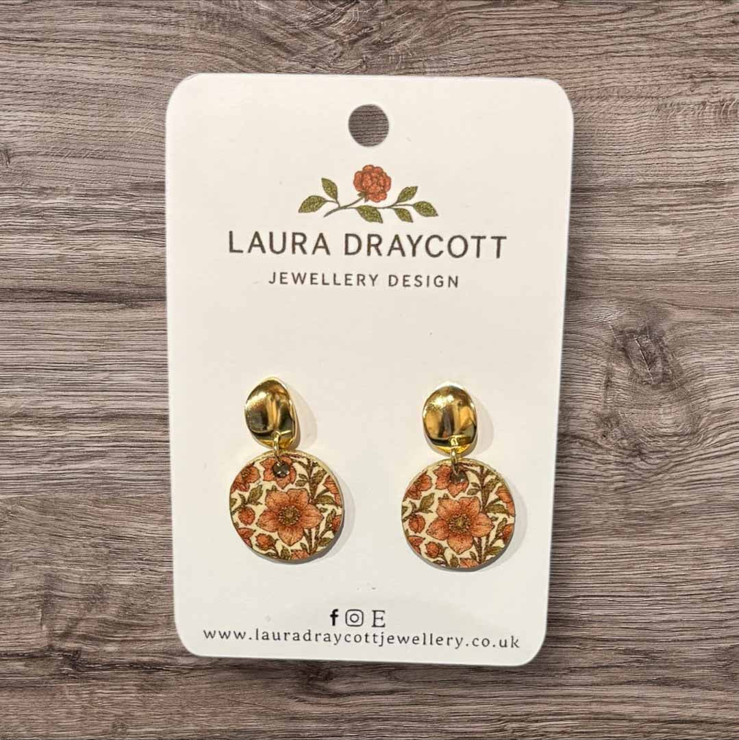 Pink Flower Wooden Dangle Earrings - Laura Draycott_Just Makers