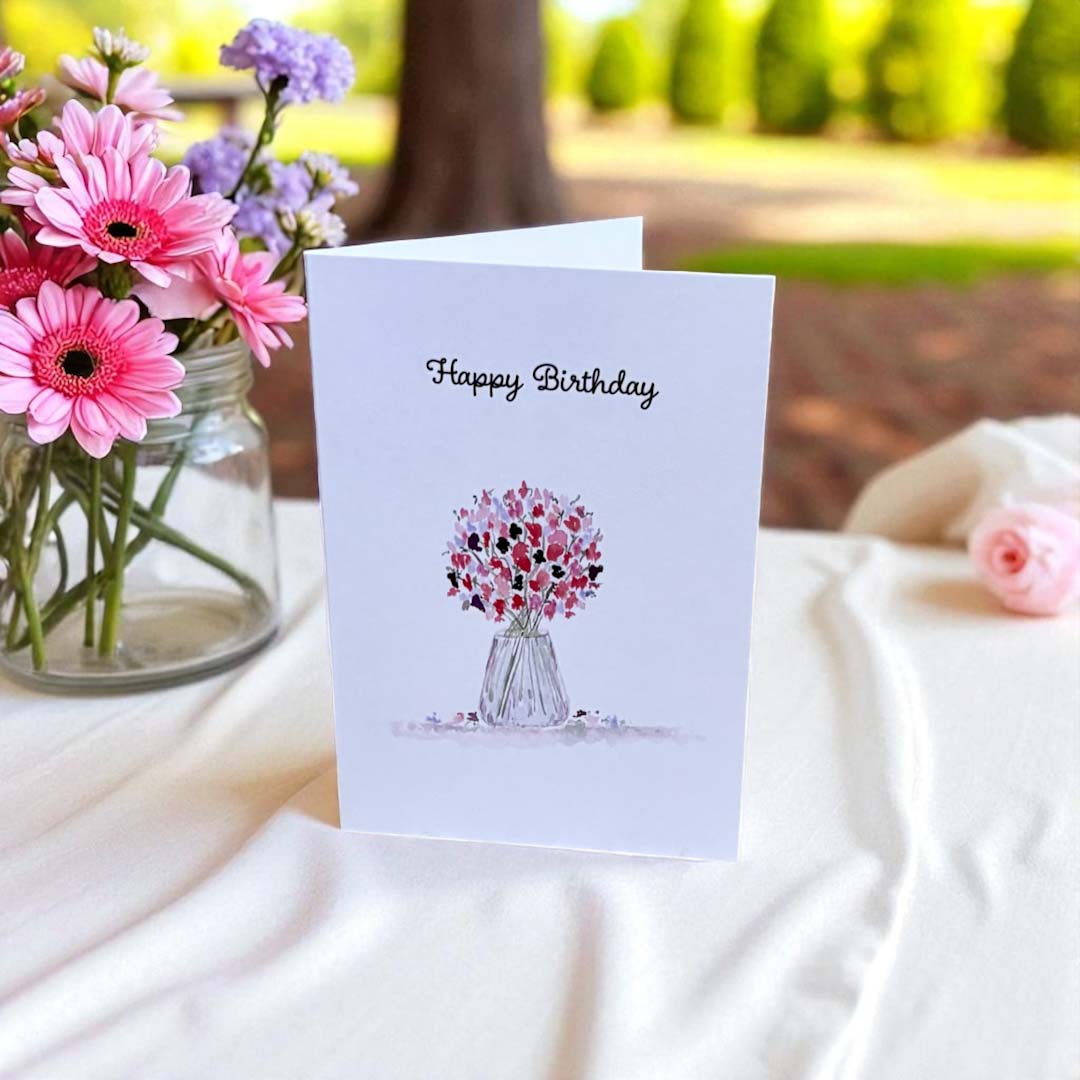 Pink Flowers in a Vase Birthday Card - Beverley Holgate_Just Makers
