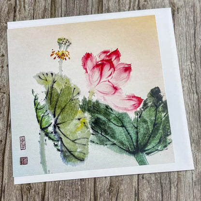 Pink Lotus Flower Greeting Card - Su Yao - Just Makers Su Yao Wukong China Art Craft