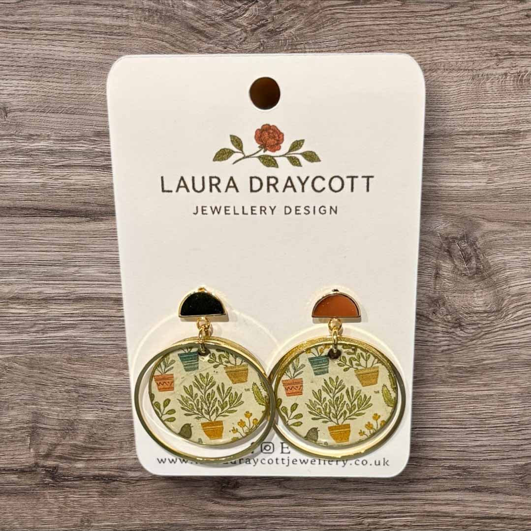 Plant Pots Wooden Earrings with Gold Hoops - Laura Draycott_Just Makers