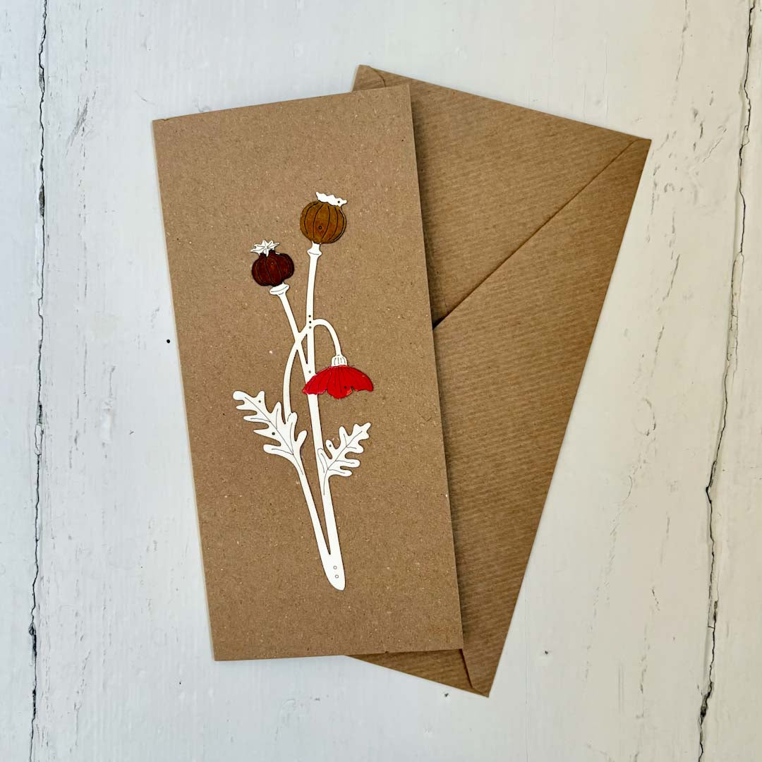 Poppy with Seedheads Papercut Card - Natty Deco_Just Makers