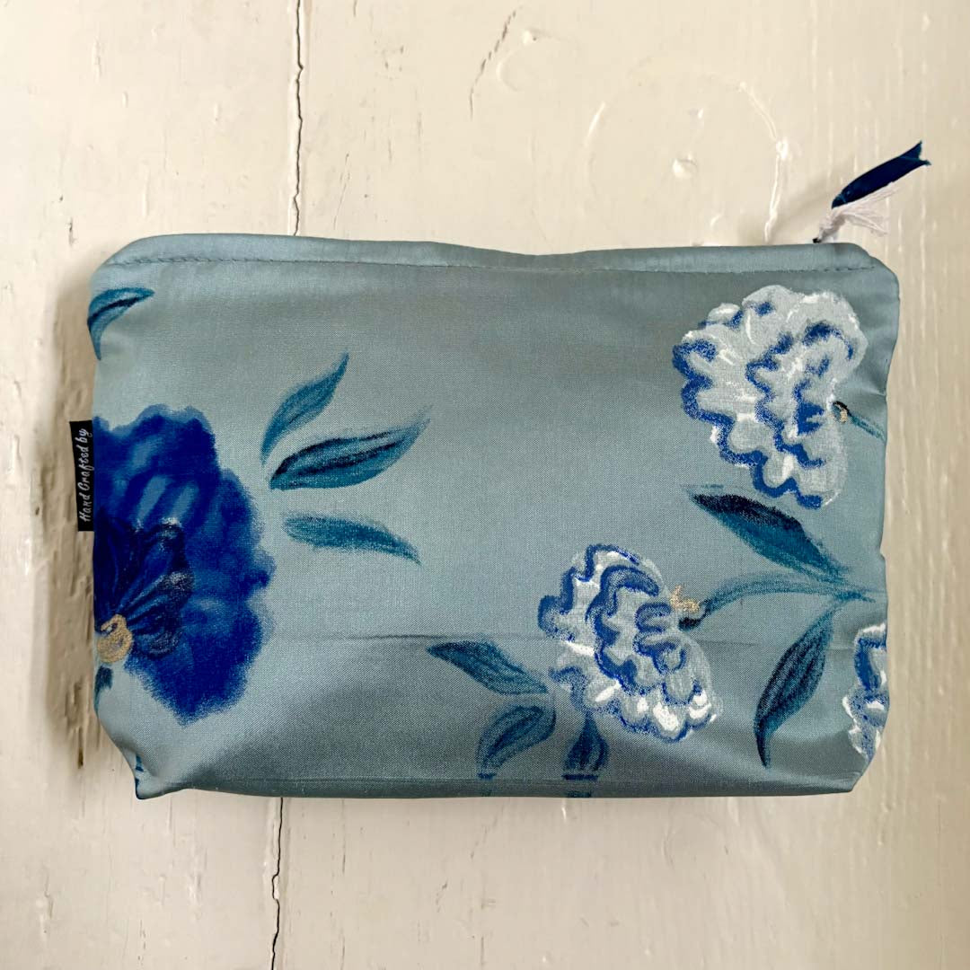 Printed Blue Silk Make Up Bag - Amanda Scott_Just Makers