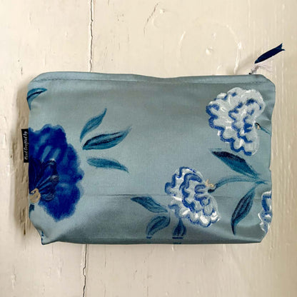 Printed Blue Silk Make Up Bag - Amanda Scott_Just Makers